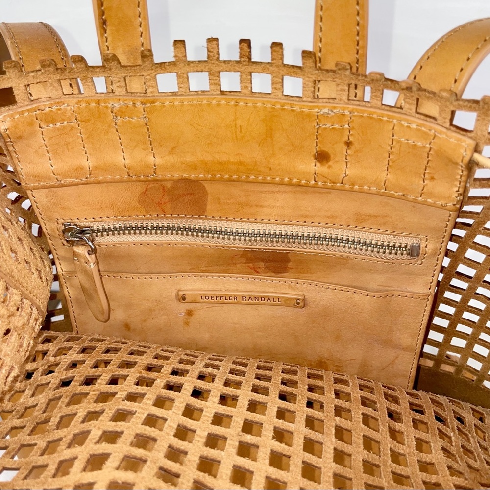 Loeffler Randall Camel Brown Leather Perforated Tassel Backpack - Picture 9 of 15